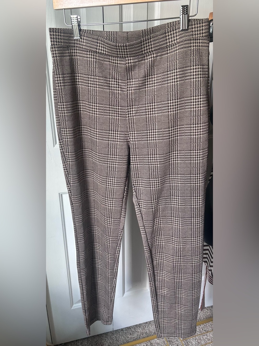 HALARA Plaid Straight-Leg Dress/Casual Pants - Brown/Black Check. Large. New